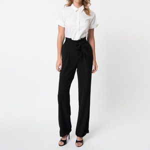 1940s Style Black Paper Bag High Waisted Pants